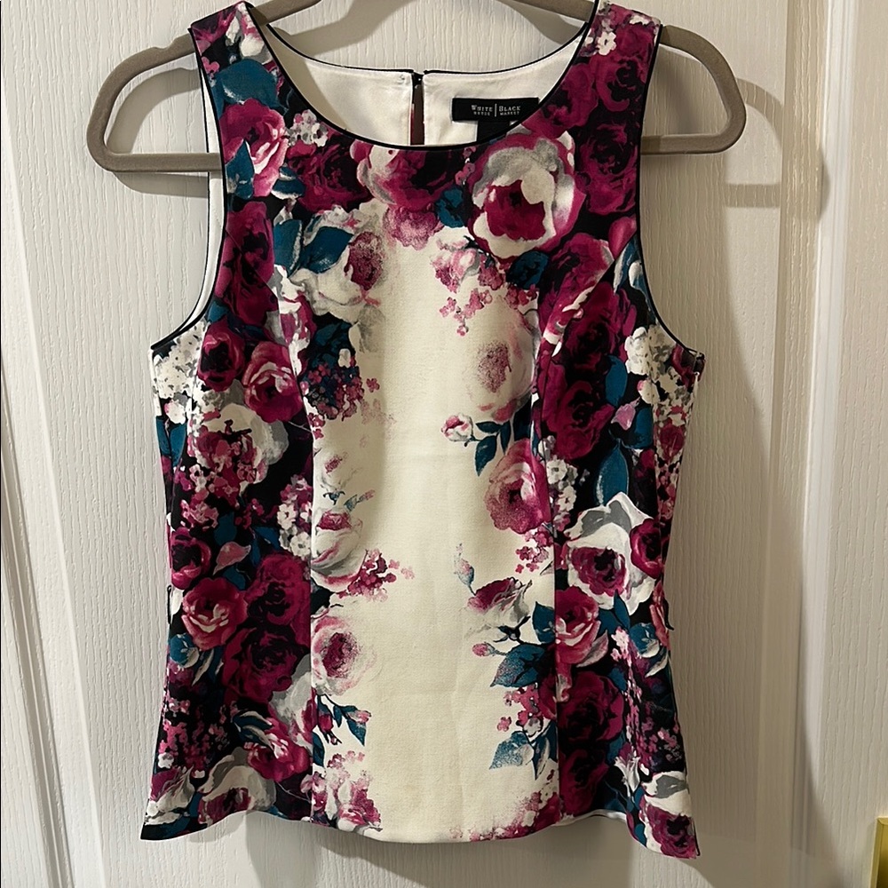 White House Black Market Floral Sleeveless Shell - Cream & Pink